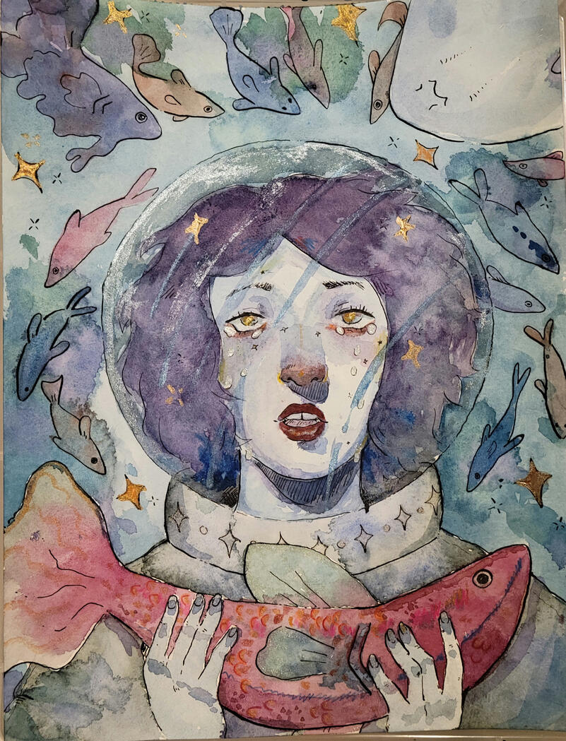 Watercolor fish /space piece