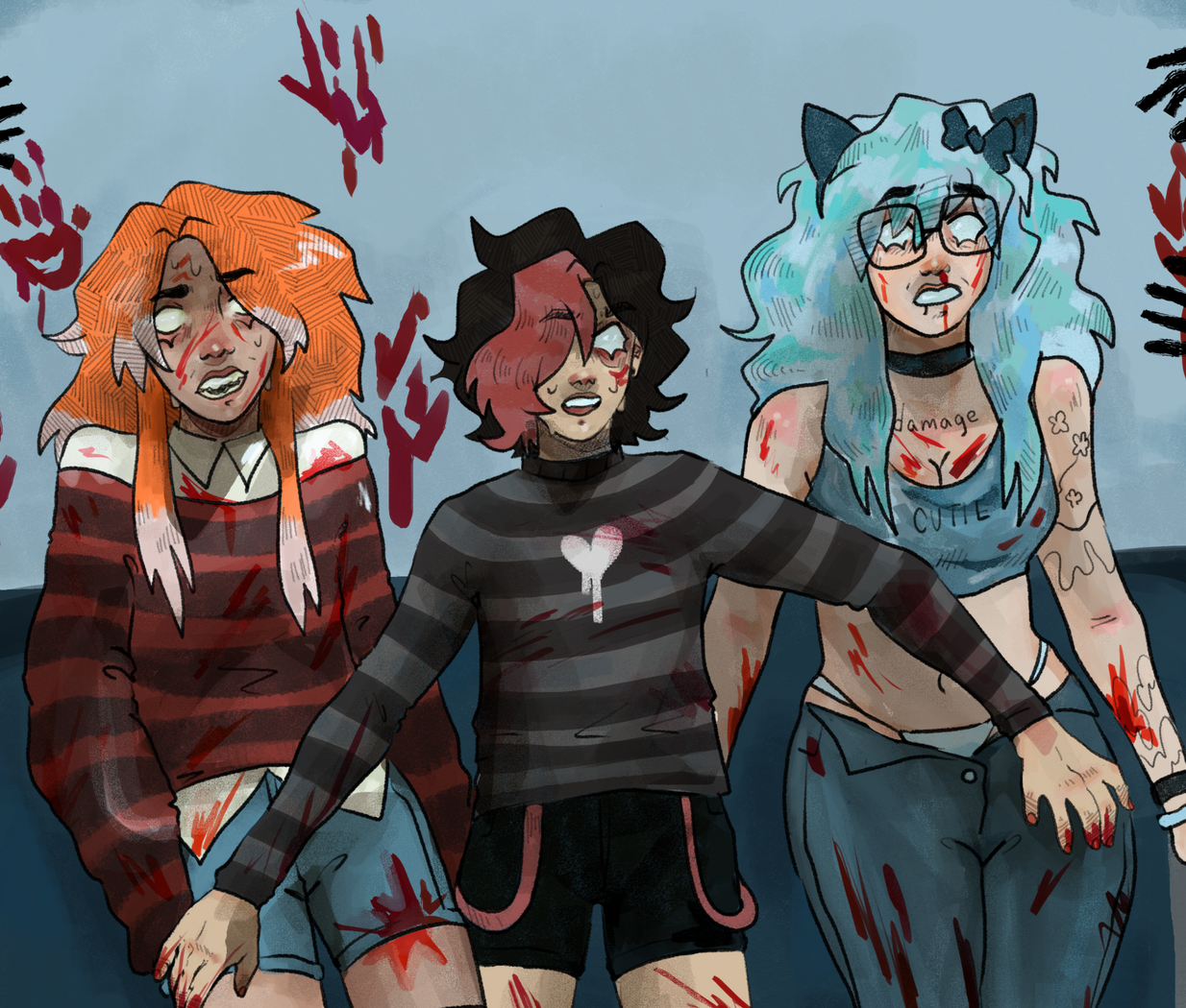 Gift art for Art Fight, based on a screenshot from Scouts Guide to the Zombie Apocalypse. Traditionally sketched abd Digitally lined and colored. Characters belonging to Vamp1reDraws.